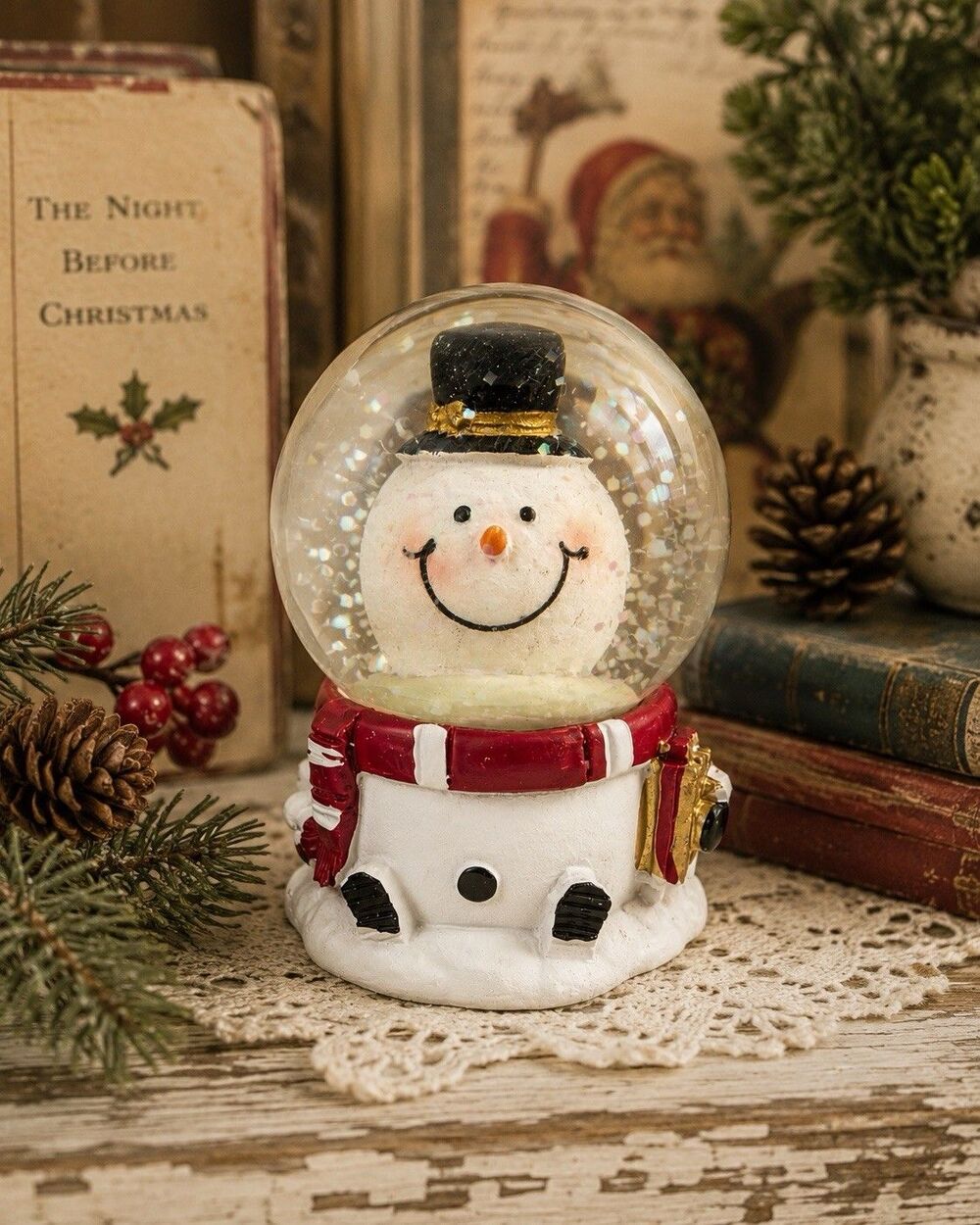 Vintage 1970s Snowman Glitter Snow Globe Miniature Christmas Holiday Decor 2.5”